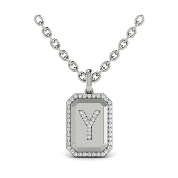 Diamond Medallion Alphabet Pendant Link Necklace, Y Image 2 James & Williams Jewelers Berwyn, IL