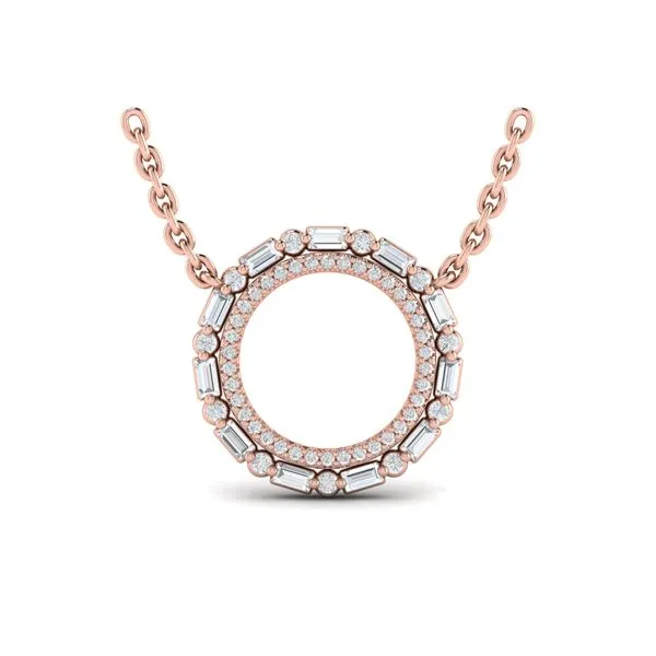 Diamond Baguette Double Open Circle Pendant Necklace  Image 2 James & Williams Jewelers Berwyn, IL
