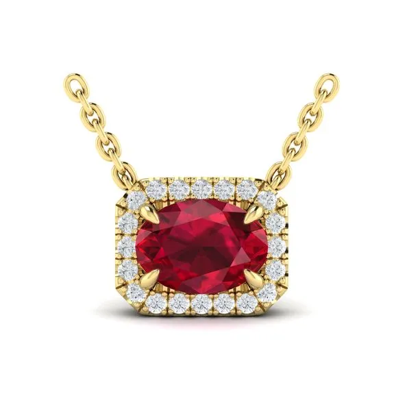 Diamond Cushion Halo and Oval Ruby Necklace Image 2 James & Williams Jewelers Berwyn, IL