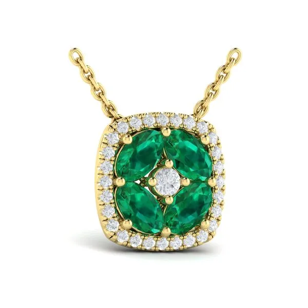 Diamond Cushion Halo and Multi Oval Emerald with Center Diamond Necklace James & Williams Jewelers Berwyn, IL