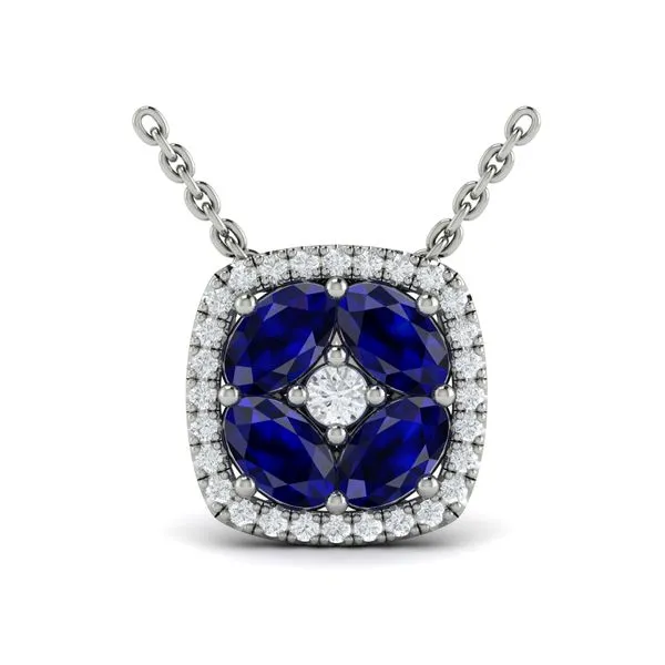 Diamond Cushion Halo and Multi Oval Sapphire with Center Diamond Necklace Image 2 James & Williams Jewelers Berwyn, IL