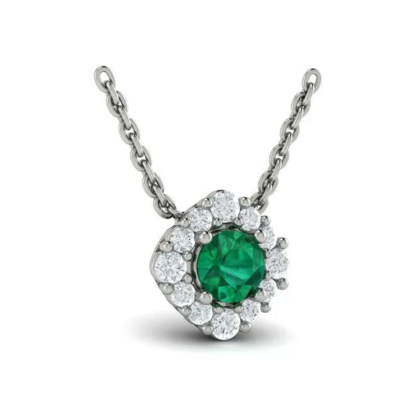 Diamond Halo and Round Emerald Center Pendant James & Williams Jewelers Berwyn, IL