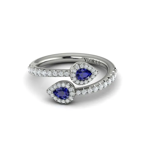 Diamond Wrapped Pear Blue Sapphire Ring Image 2 James & Williams Jewelers Berwyn, IL
