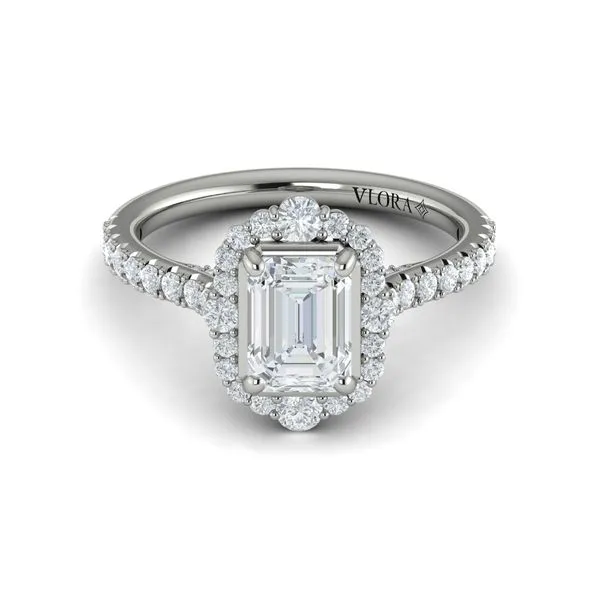 Cathedral Arch Halo Emerald Cut Engagement Ring Image 2 James & Williams Jewelers Berwyn, IL