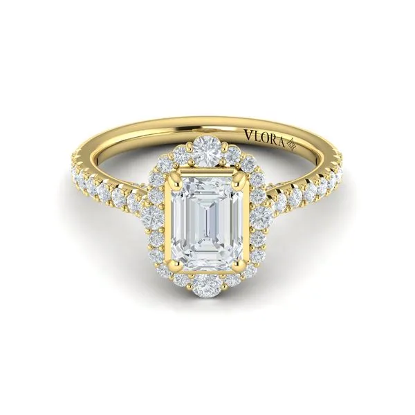 Cathedral Arch Halo Emerald Cut Engagement Ring Image 2 Mitchell's Jewelry Norman, OK