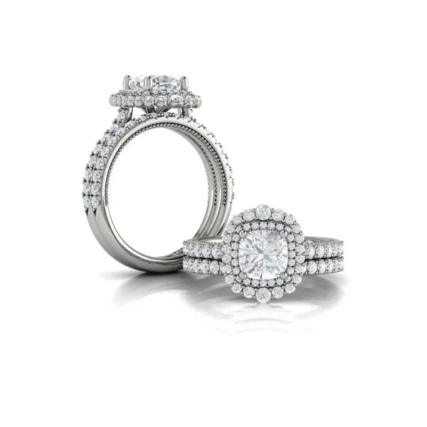 Cathedral Arch Double Halo Cushion Engagement Ring Image 4 James & Williams Jewelers Berwyn, IL