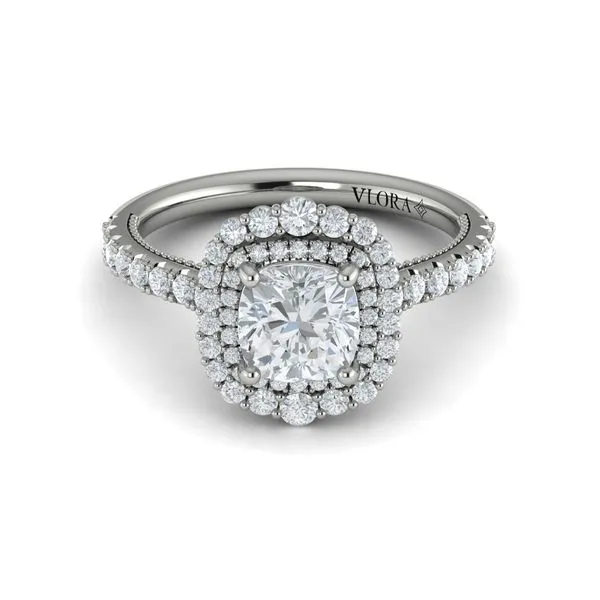 Cathedral Arch Double Halo Cushion Engagement Ring Image 2 James & Williams Jewelers Berwyn, IL
