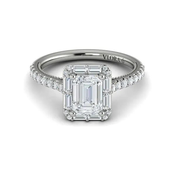Deco Elegance Emerald Cut Halo Engagement Ring Image 2 James & Williams Jewelers Berwyn, IL