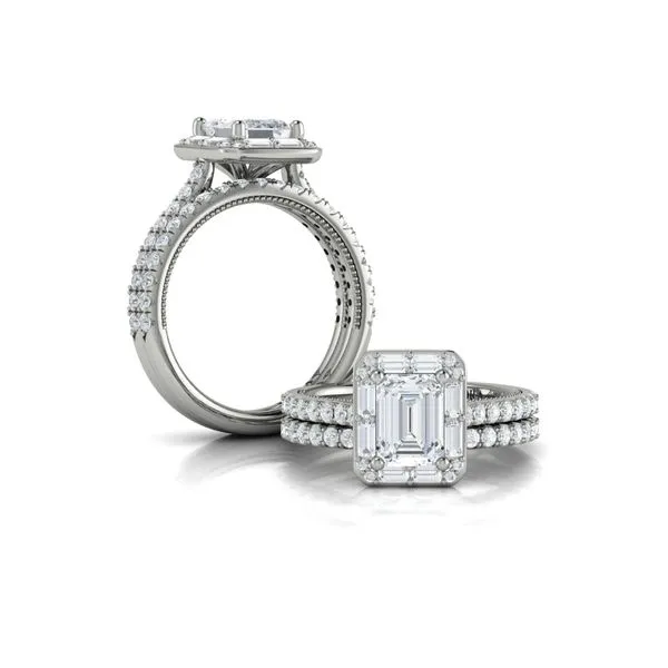 Deco Elegance Emerald Cut Halo Engagement Ring Image 4 James & Williams Jewelers Berwyn, IL