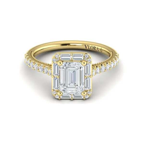 Deco Elegance Emerald Cut Halo Engagement Ring Image 2 James & Williams Jewelers Berwyn, IL