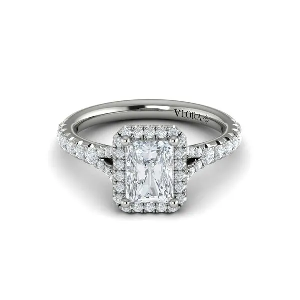 Elegant Halo Emerald Cut Engagement Ring Image 2 Mitchell's Jewelry Norman, OK