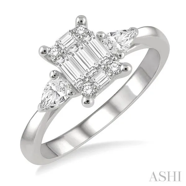 5/8 ctw Fusion Pear Cut, Baguette and Round Cut Diamond Fashion Ring in 14K White Gold Hart's Jewelers Grants Pass, OR