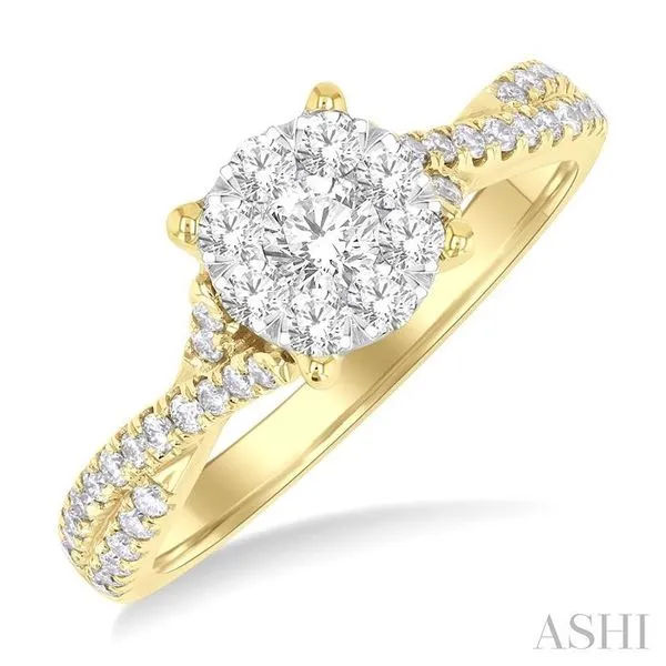 3/4 Ctw Round Shape Lovebright Split Criss Cross Round Cut Diamond Engagement Ring in 14K Yellow and White Gold Hart's Jewelers Grants Pass, OR