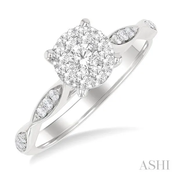 1/2 Ctw Round Shape Lovebright Marquise Carved Round Cut Diamond Engagement Ring in 14K White Gold Hart's Jewelers Grants Pass, OR