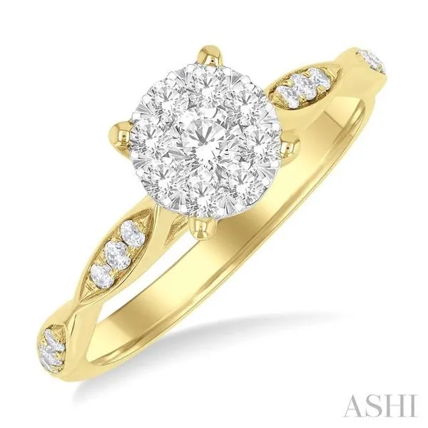 1/2 Ctw Round Shape Lovebright Marquise Carved Round Cut Diamond Engagement Ring in 14K Yellow and White Gold Hart's Jewelers Grants Pass, OR