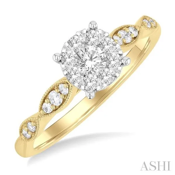 3/8 Ctw Diamond Round Shape Lovebright Marquise Shape Carved Shank Engagement Ring in 14K Yellow and White Gold Hart's Jewelers Grants Pass, OR