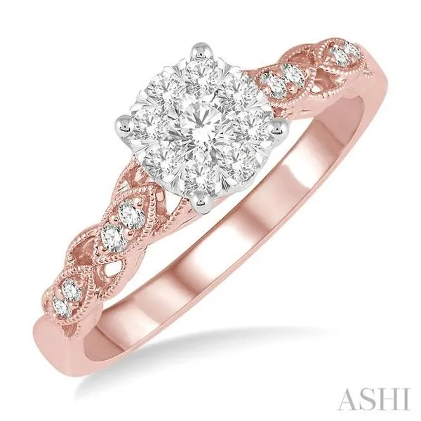 3/8 Ctw Two-Tone Lattice Round Cut Diamond Lovebright Ring in 14K Rose and White Gold Hart's Jewelers Grants Pass, OR