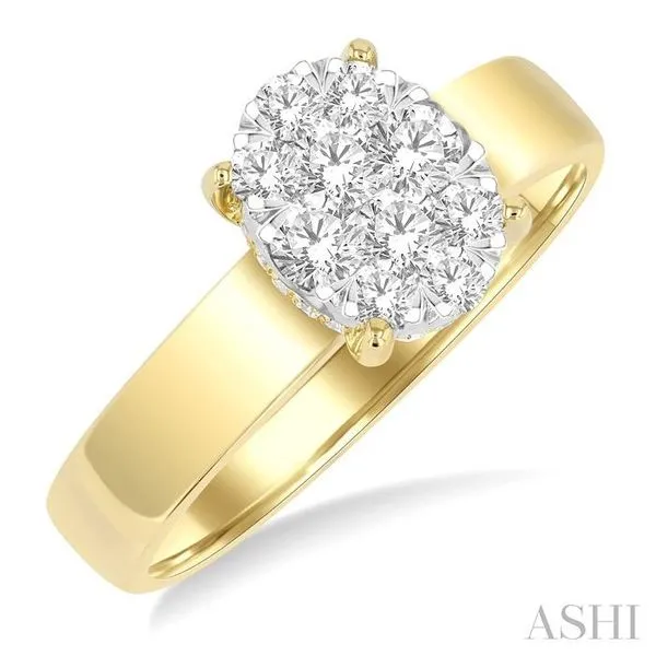 1/2 Ctw Bold Shank Oval Shaped Lovebright Round Cut Diamond Ring in 14K Yellow and White Gold Hart's Jewelers Grants Pass, OR