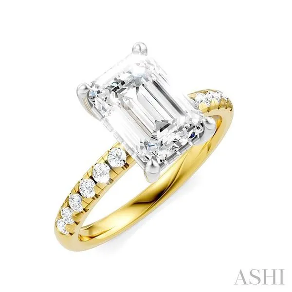 1/3 Ctw Emerald Shape Round Cut Diamond Semi-Mount Engagement Ring in 14K Yellow and White Gold Hart's Jewelers Grants Pass, OR