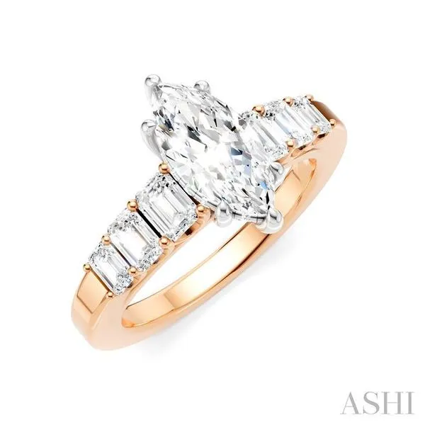 1 Ctw Marquise Shape Emerald and Round Cut Diamond Semi-Mount Engagement Ring in 14K Rose and White Gold Hart's Jewelers Grants Pass, OR