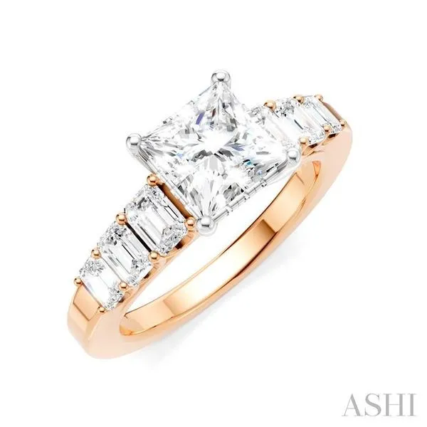 1 Ctw Princess Shape Emerald and Round Cut Diamond Semi-Mount Engagement Ring in 14K Rose and White Gold Hart's Jewelers Grants Pass, OR