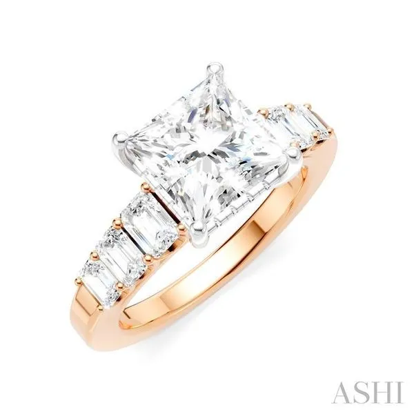 1 Ctw Princess Shape Emerald and Round Cut Diamond Semi-Mount Engagement Ring in 14K Rose and White Gold Hart's Jewelers Grants Pass, OR