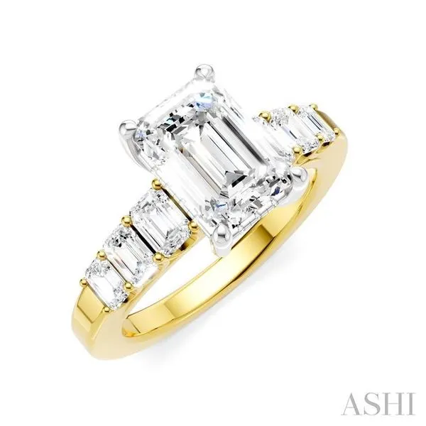 1 Ctw Emerald Shape Emerald and Round Cut Diamond Semi-Mount Engagement Ring in 14K Yellow and White Gold Hart's Jewelers Grants Pass, OR