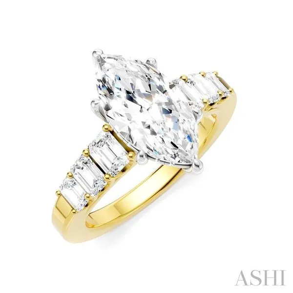 1 Ctw Marquise Shape Emerald and Round Cut Diamond Semi-Mount Engagement Ring in 14K Yellow and White Gold Hart's Jewelers Grants Pass, OR