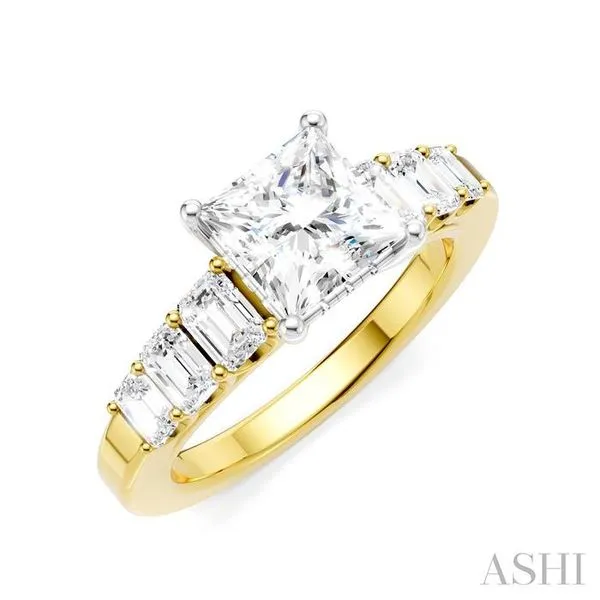 1 Ctw Princess Shape Emerald and Round Cut Diamond Semi-Mount Engagement Ring in 14K Yellow and White Gold Hart's Jewelers Grants Pass, OR