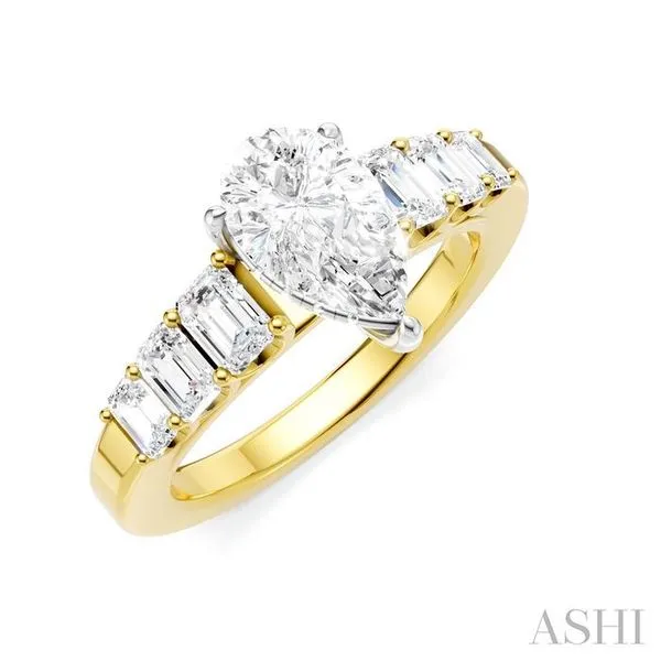 1 Ctw Pear Shape Emerald and Round Cut Diamond Semi-Mount Engagement Ring in 14K Yellow and White Gold Hart's Jewelers Grants Pass, OR