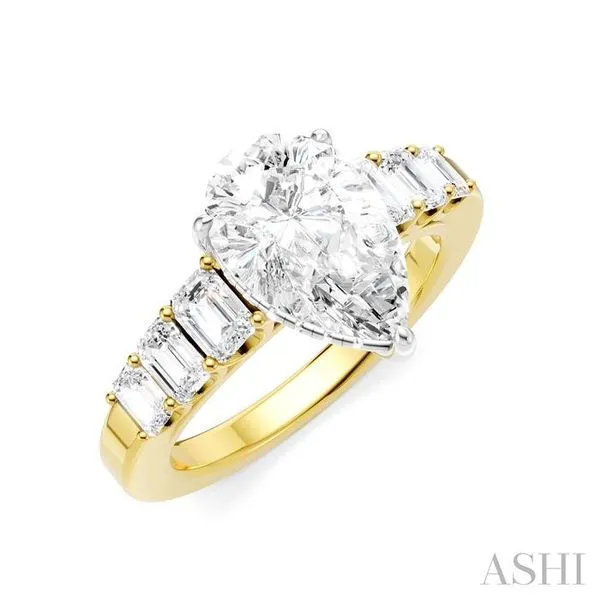 1 Ctw Pear Shape Emerald and Round Cut Diamond Semi-Mount Engagement Ring in 14K Yellow and White Gold Hart's Jewelers Grants Pass, OR