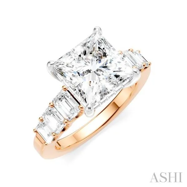 1 1/4 Ctw Princess Shape Emerald and Round Cut Diamond Semi-Mount Engagement Ring in 14K Rose and White Gold Hart's Jewelers Grants Pass, OR