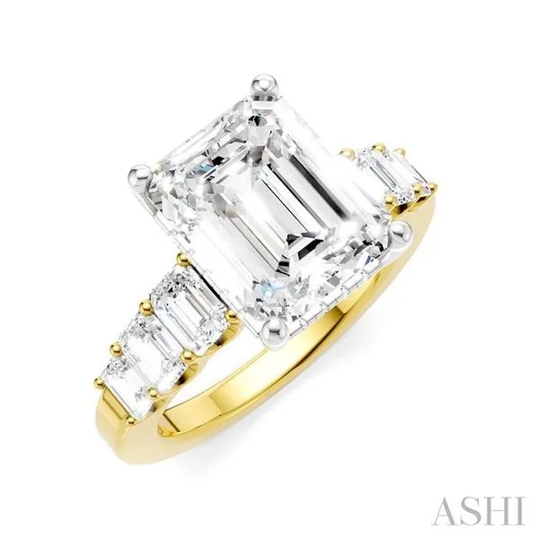 1 1/4 Ctw Emerald Shape Emerald and Round Cut Diamond Semi-Mount Engagement Ring in 14K Yellow and White Gold Hart's Jewelers Grants Pass, OR