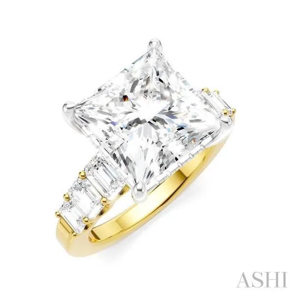 1 1/4 Ctw Princess Shape Emerald and Round Cut Diamond Semi-Mount Engagement Ring in 14K Yellow and White Gold Hart's Jewelers Grants Pass, OR