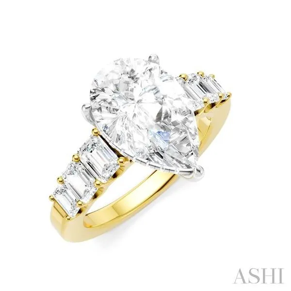 1 1/4 Ctw Pear Shape Emerald and Round Cut Diamond Semi-Mount Engagement Ring in 14K Yellow and White Gold Hart's Jewelers Grants Pass, OR