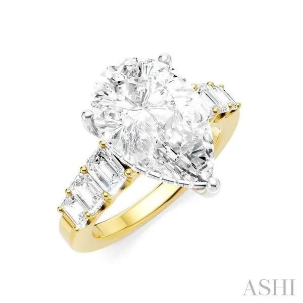 1 1/4 Ctw Pear Shape Emerald and Round Cut Diamond Semi-Mount Engagement Ring in 14K Yellow and White Gold Hart's Jewelers Grants Pass, OR