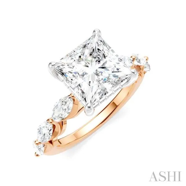 1 Ctw Princess Shape Marquise and Round Cut Diamond Semi-Mount Engagement Ring in 14K Rose and White Gold Hart's Jewelers Grants Pass, OR