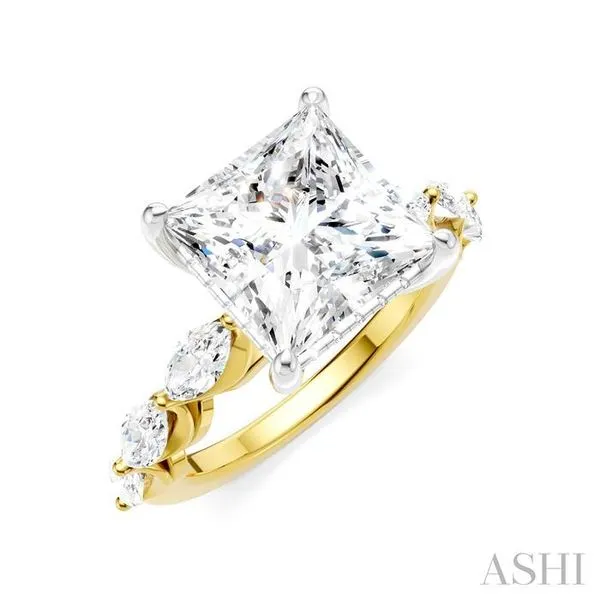 1 Ctw Princess Shape Marquise and Round Cut Diamond Semi-Mount Engagement Ring in 14K Yellow and White Gold Hart's Jewelers Grants Pass, OR