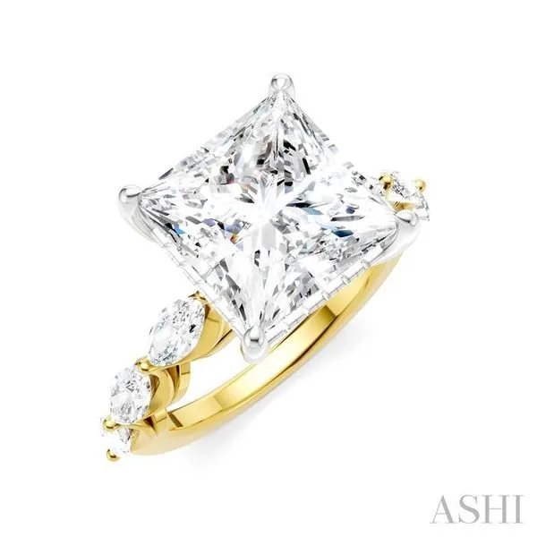 1 Ctw Princess Shape Marquise and Round Cut Diamond Semi-Mount Engagement Ring in 14K Yellow and White Gold Hart's Jewelers Grants Pass, OR