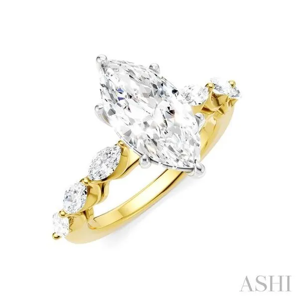 3/4 Ctw Marquise Shape Marquise and Round Cut Diamond Semi-Mount Engagement Ring in 14K Yellow and White Gold Hart's Jewelers Grants Pass, OR