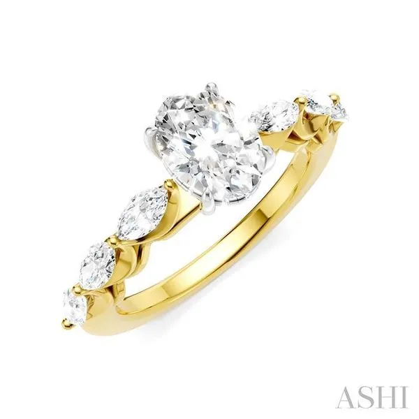 5/8 Ctw Oval Shape Marquise and Round Cut Diamond Semi-Mount Engagement Ring in 14K Yellow and White Gold Hart's Jewelers Grants Pass, OR