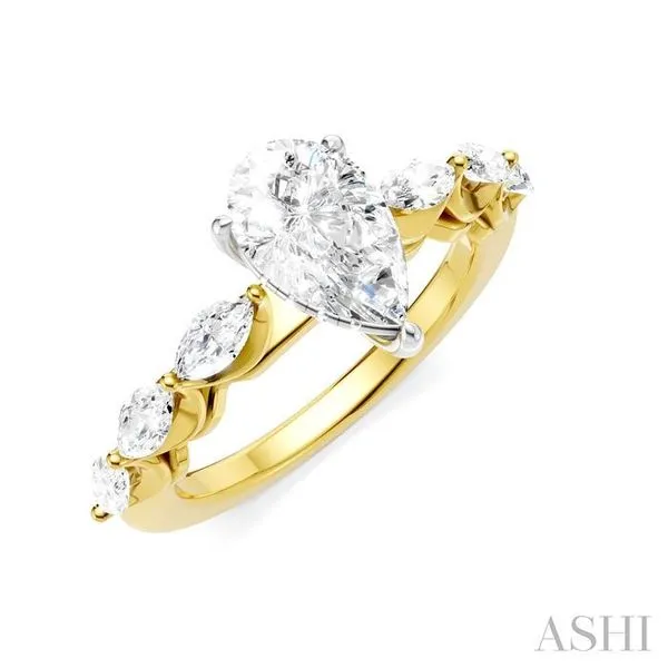 5/8 Ctw Pear Shape Marquise and Round Cut Diamond Semi-Mount Engagement Ring in 14K Yellow and White Gold Hart's Jewelers Grants Pass, OR