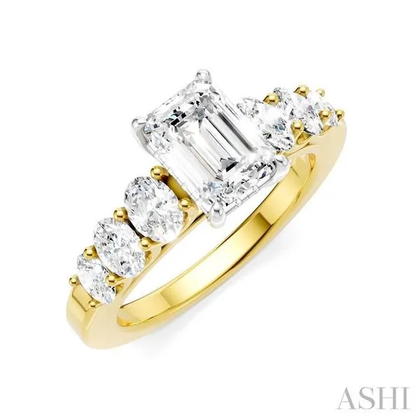 1 Ctw Emerald Shape Oval and Round Cut Diamond Semi-Mount Engagement Ring in 14K Yellow and White Gold Hart's Jewelers Grants Pass, OR