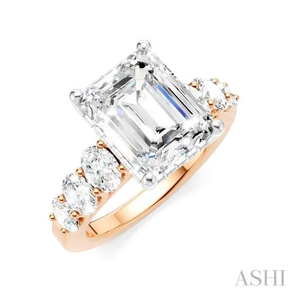 1 1/4 Ctw Emerald Shape Oval and Round Cut Diamond Semi-Mount Engagement Ring in 14K Rose and White Gold Hart's Jewelers Grants Pass, OR