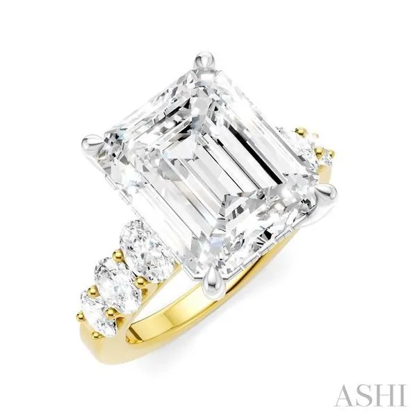 1 1/4 Ctw Emerald Shape Oval and Round Cut Diamond Semi-Mount Engagement Ring in 14K Yellow and White Gold Hart's Jewelers Grants Pass, OR