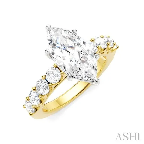 7/8 Ctw Marquise Shape Round Cut Diamond Semi-Mount Engagement Ring in 14K Yellow and White Gold Hart's Jewelers Grants Pass, OR