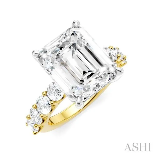 1 1/3 Ctw Emerald Shape Round Cut Diamond Semi-Mount Engagement Ring in 14K Yellow and White Gold Hart's Jewelers Grants Pass, OR