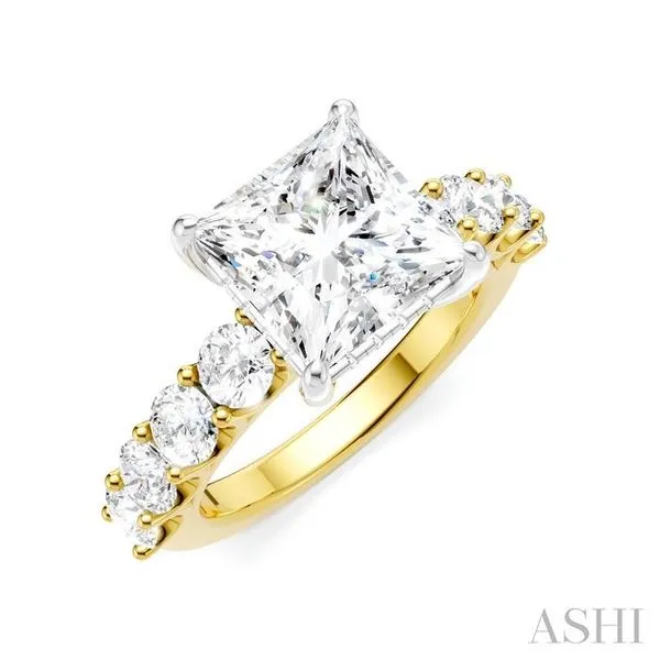 1 1/3 Ctw Princess Shape Round Cut Diamond Semi-Mount Engagement Ring in 14K Yellow and White Gold Hart's Jewelers Grants Pass, OR