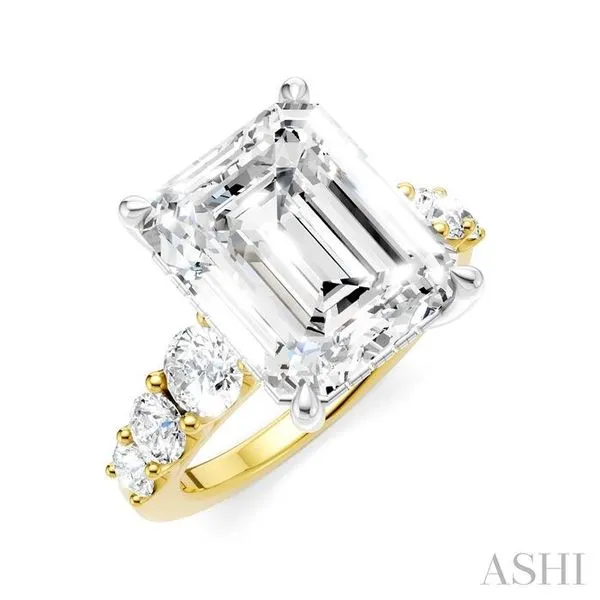 1 1/4 Ctw Emerald Shape Round Cut Diamond Semi-Mount Engagement Ring in 14K Yellow and White Gold Hart's Jewelers Grants Pass, OR