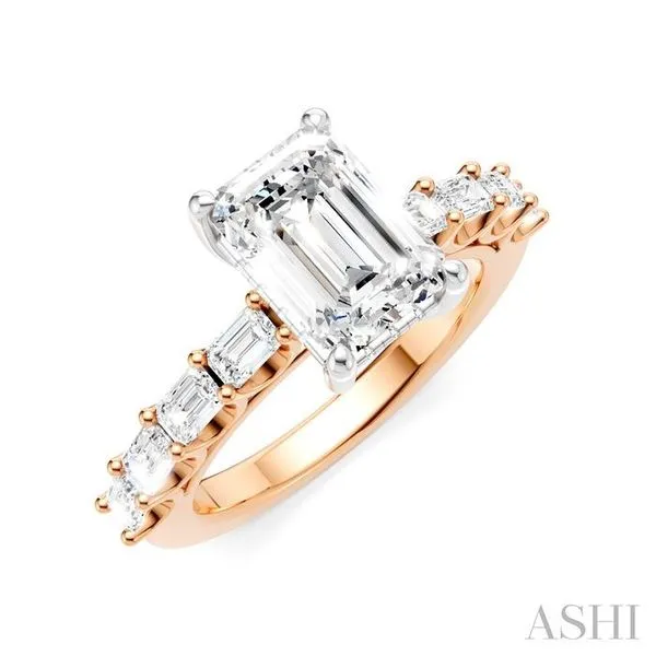 7/8 Ctw Emerald Shape Emerald and Round Cut Diamond Semi-Mount Engagement Ring in 14K Rose and White Gold Hart's Jewelers Grants Pass, OR